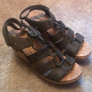 Olive green wedge sandals